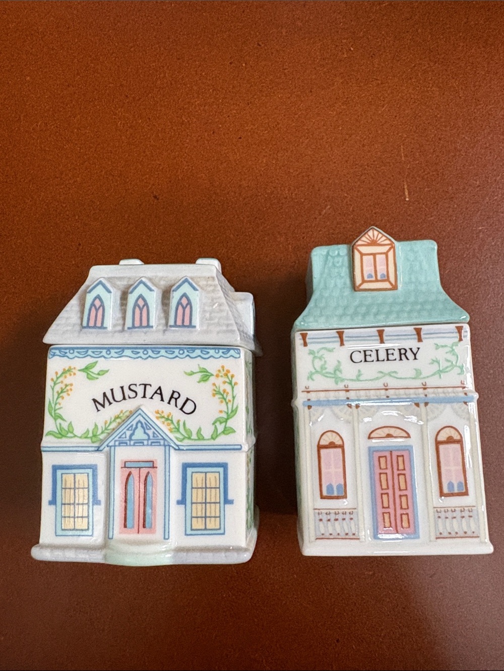 Lenox Mustard & Celery Ceramic House Spice Jars - Pastel Blue, Pink, Green